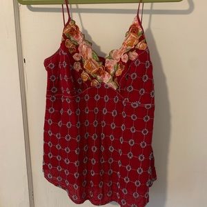 Johnny Was red tank top with embroidered roses. Size medium.